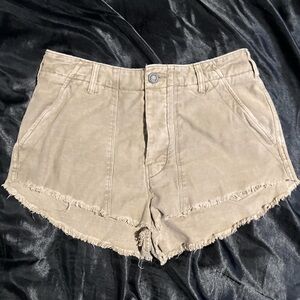 Free People Tan high rise distressed shorts